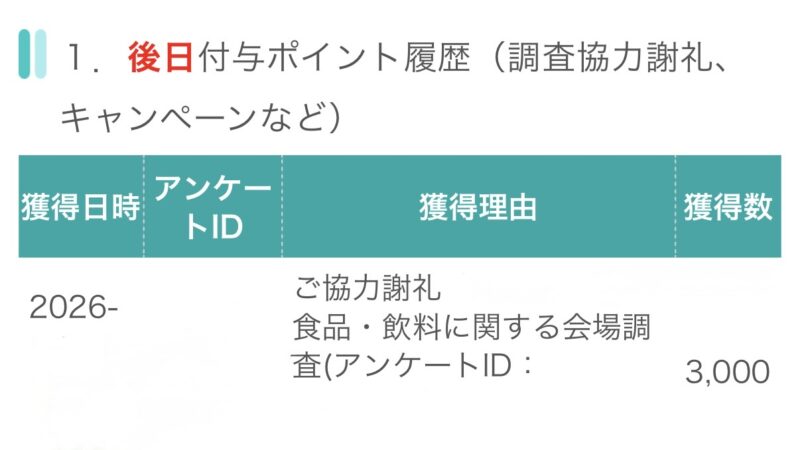 D style webの会場調査に参加して3000円分のポイントを受け取った実際の報酬画面