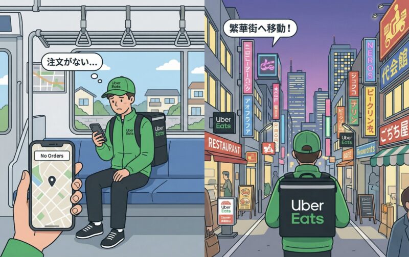 ウーバーウォーカーで都心に電車で移動する人