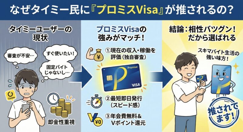 過去の年収より現在の稼働状況を重視するプロミスVisaカードの審査基準イメージ