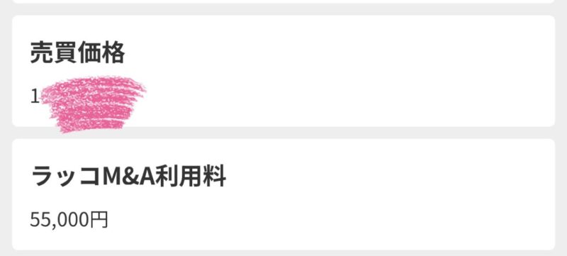 ラッコM&Aで購入したブログの成約時期と成約金額が分かる取引画面