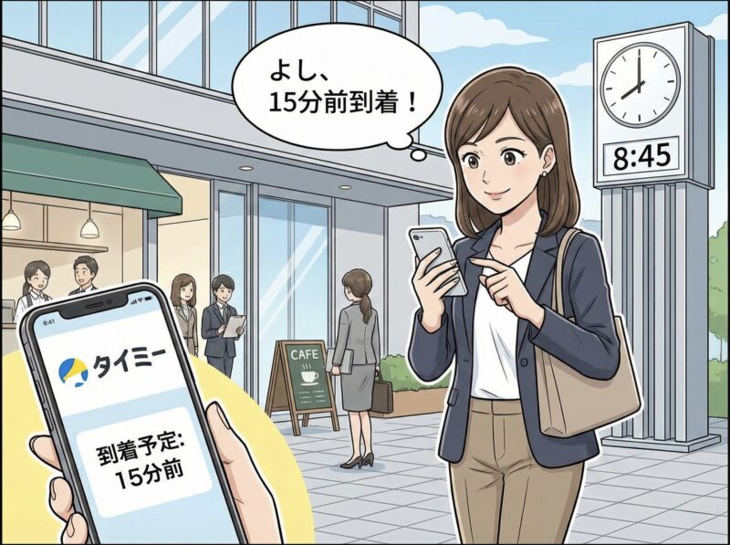 タイミーのバイト先に集合15分前に到着して余裕がある様子