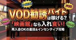映画館のキャンペーンブースでU-NEXTやFODの勧誘バイトの評判や口コミを実体験からまとめた記事のアイキャッチ画像