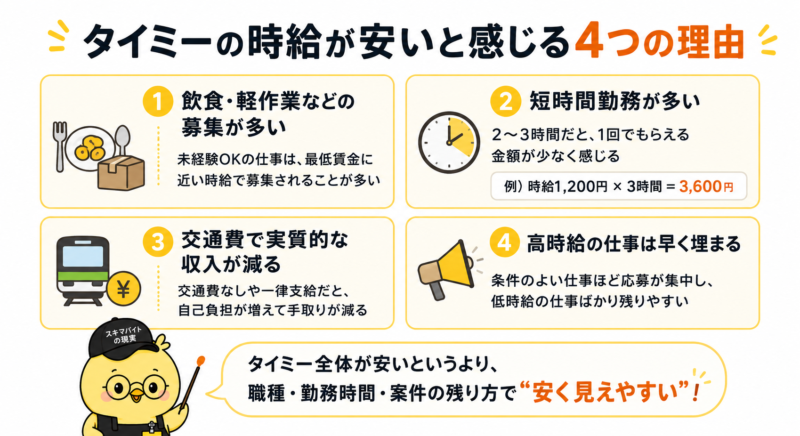 タイミーの時給はなぜ安い？飲食・軽作業や短時間勤務など4つの理由を解説