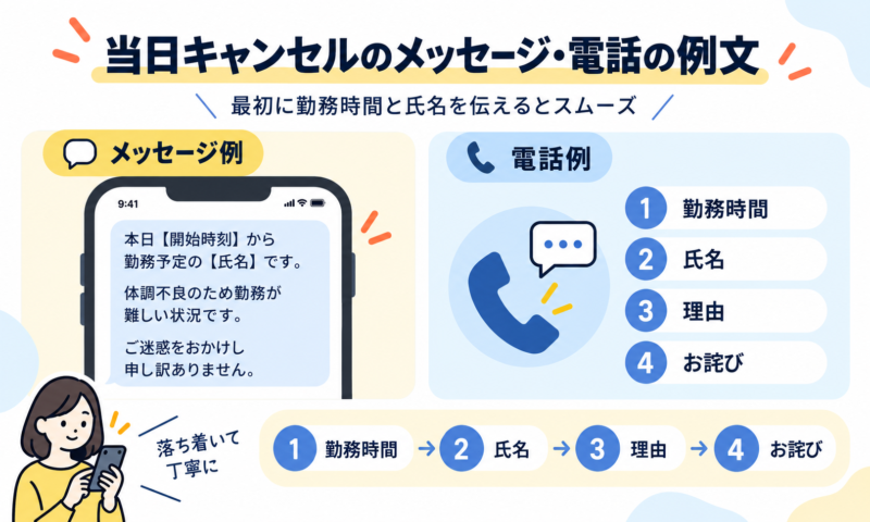 タイミーを当日キャンセルするときのメッセージと電話の例文