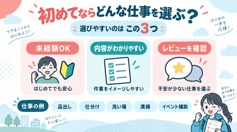 タイミーで初めて働く人が仕事を選ぶポイントをまとめた図解